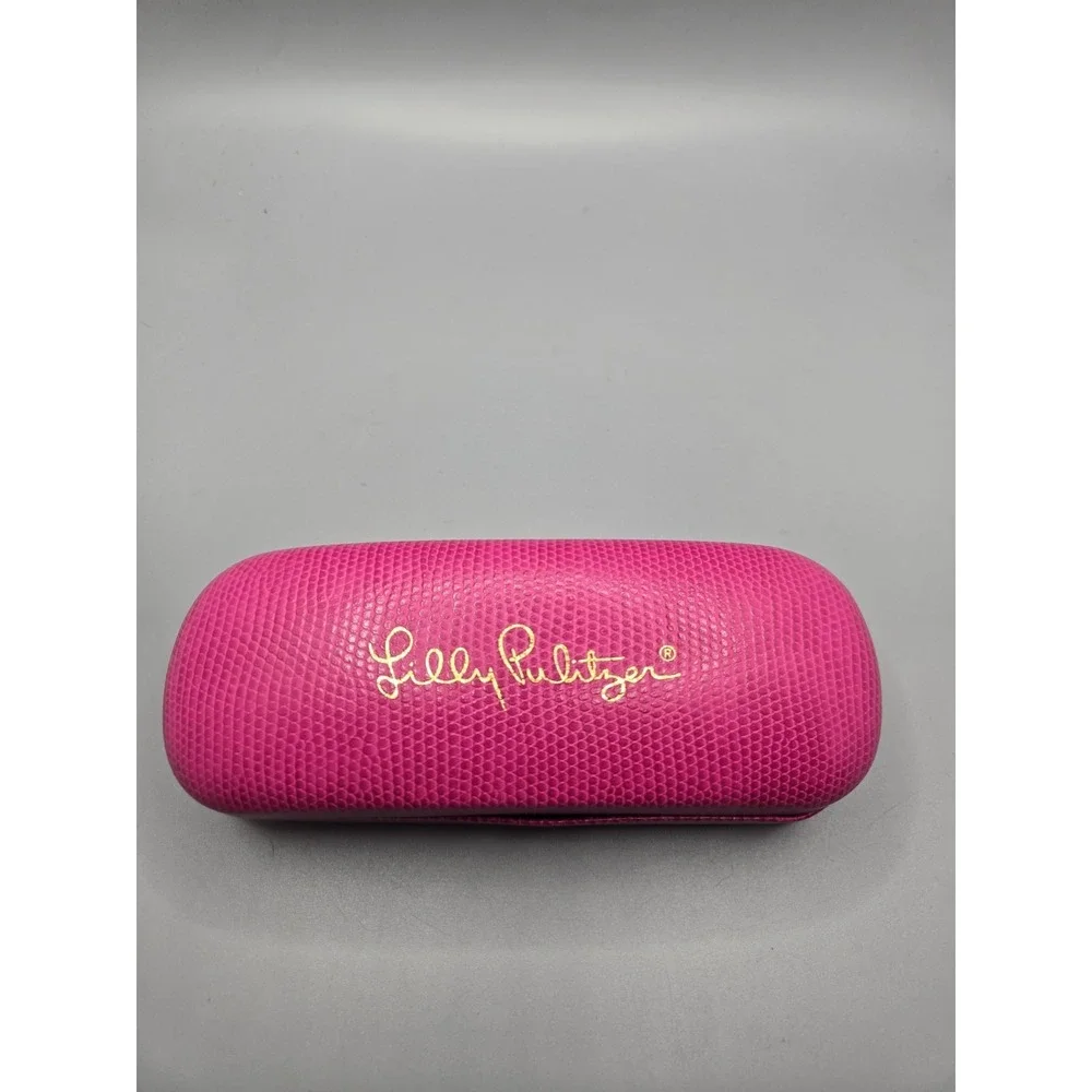 Lilly Pulitzer Hot Pink Clamshell Eyeglass‎ Case Hard Shell with Blue Lining